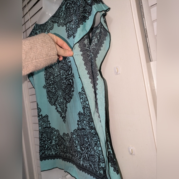 Metaphor Petite Women's Square Sleeveless Boho Turquoise & Black Top EUC Size MP - Picture 4 of 6